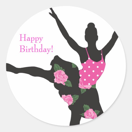 KRW Ballerina Roos Happy Birthday Sticker (Voorkant)