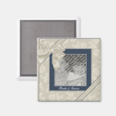 KRW Blauw en Wit Custom Wedding Foto Magneet (Voorkant / Achterkant)