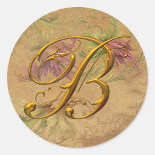 KRW Bloemen Goud B Monogram Huwelijkszegel Ronde Sticker