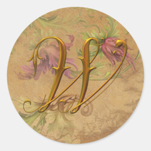 KRW Bloemen Goud W Monogram Huwelijkszegel Ronde Sticker
