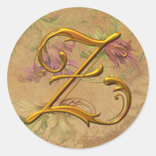 KRW  Bloemen Goud Z Monogram Huwelijkszegel Ronde Sticker
