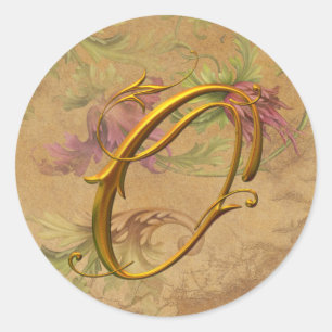 KRW  Bloemengoud O Monogram Huwelijkszegel Ronde Sticker