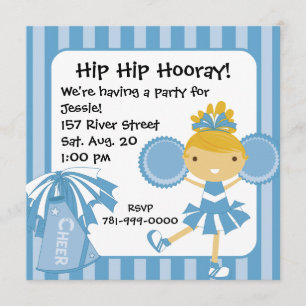 KRW Blue Cheerleader 2, Sided Birthday Invitation Kaart