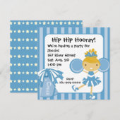 KRW Blue Cheerleader Birthday Party Invitation Kaart (Voorkant / Achterkant)
