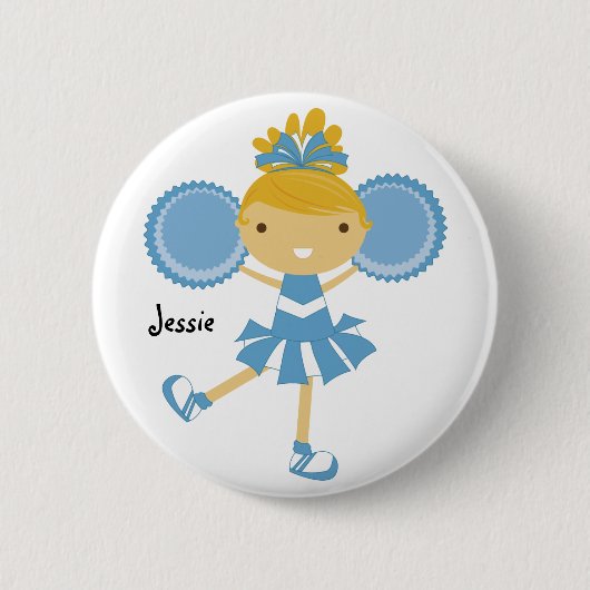 KRW Blue Cheerleader Birthday Party Name Button (Voorkant)