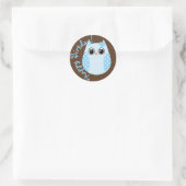 KRW Blue en Brown Dot Birthday Owl Sticker (Tas)