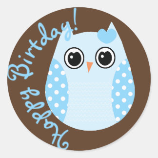 KRW Blue en Brown Dot Birthday Owl Sticker