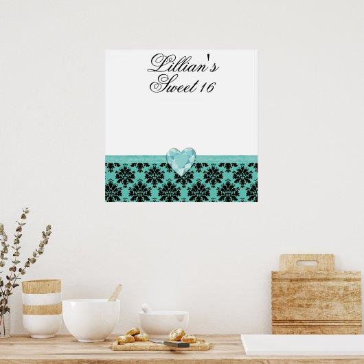 KRW Blue Jewel Heart Sweet 16 Autograaf Poster (Keuken)