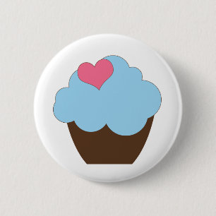 KRW Blue Polka Dot Birthday Cupcake Button Favor