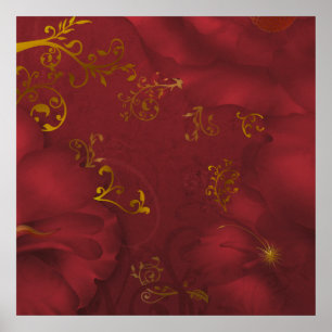 KRW Bordeaux Fantasy Floral Art Poster/Afdruk Poster