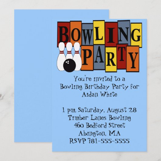 KRW Bowling Birthday Party Kaart (Voorkant / Achterkant)