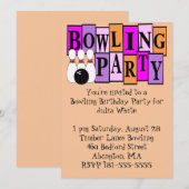 KRW Bowling Birthday Party Kaart (Voorkant / Achterkant)