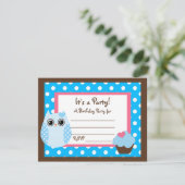 KRW Brown & Blue Polka Dot Owl Blank Party Invite Kaart (Staand voorkant)