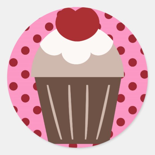 KRW Chocolade Cherry Cupcake Ronde Sticker (Voorkant)