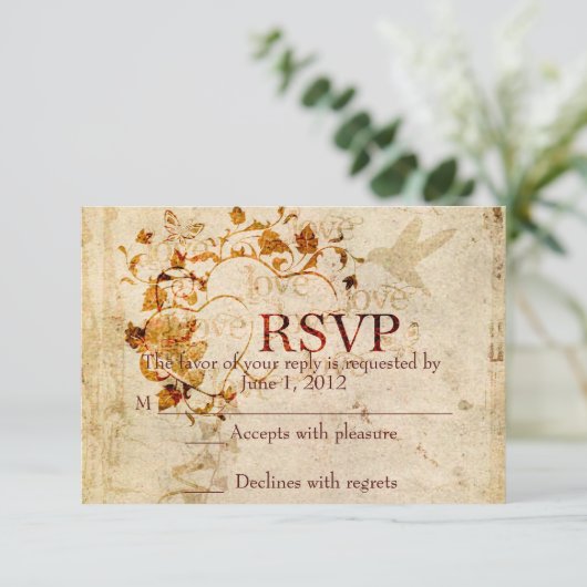 KRW Corinthians Liefde is: Bruiloft RSVP Ecru Kaartje (Staand voorkant)