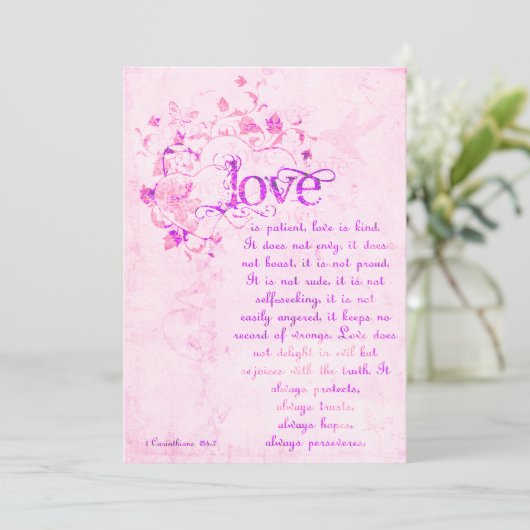 KRW Corinthians Liefde is: Bruiloft Uitnodiging Ro (Staand voorkant)