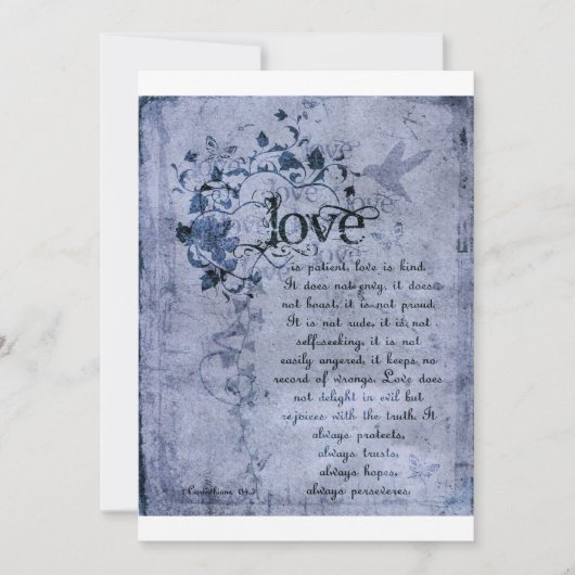 KRW Corinthians Love is: Wedding Invitation Navy Kaart (Voorkant)