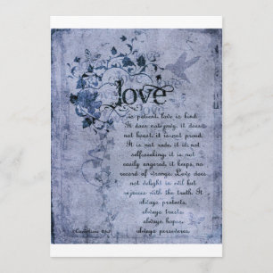 KRW Corinthians Love is: Wedding Invitation Navy Kaart
