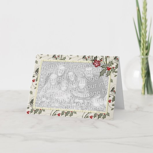 KRW Country Holly en Ivory Stripes Foto Feestdagen Kaart (Voorkant)
