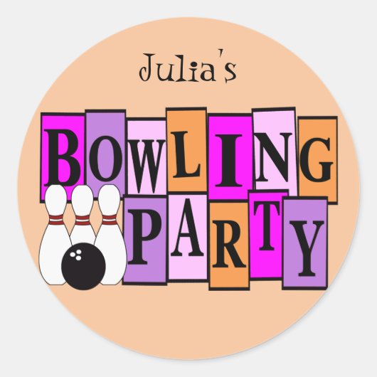 KRW Custom Bowling Birthday Party Ronde Sticker (Voorkant)