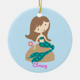 KRW Custom Cute Blauwgroen Mermaid Photo Ornament