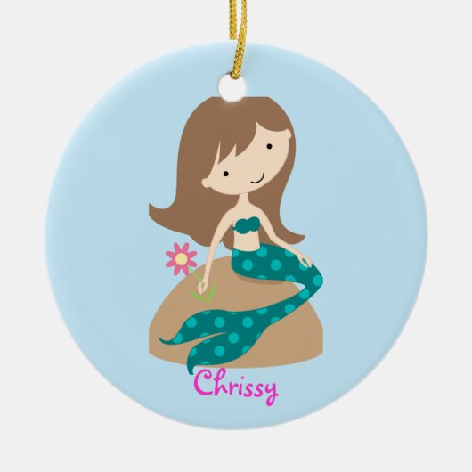 KRW Custom Cute Blauwgroen Mermaid Photo Ornament (Voorkant)