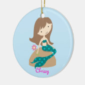 KRW Custom Cute Blauwgroen Mermaid Photo Ornament (Links)