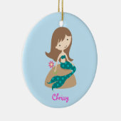 KRW Custom Cute Blauwgroen Mermaid Photo Ornament (Rechts)