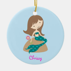 KRW Custom Cute Blauwgroen Mermaid Photo Ornament