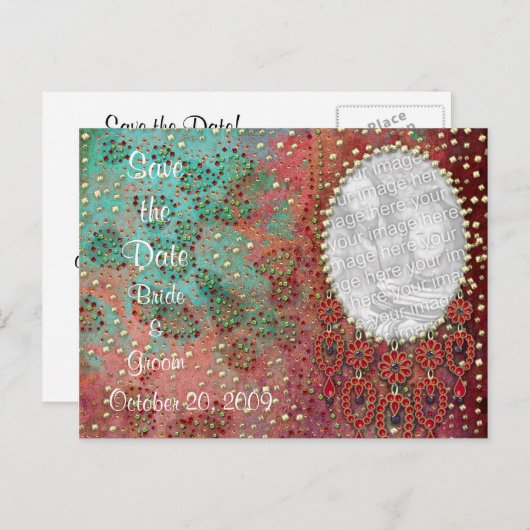 KRW Custom Indian Jeweled Photo Sla de datum op Aankondigingskaart (Voorkant / Achterkant)