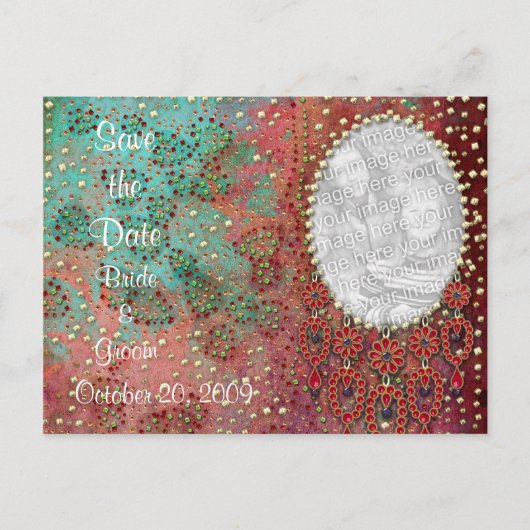 KRW Custom Indian Jeweled Photo Sla de datum op Aankondigingskaart (Voorkant)