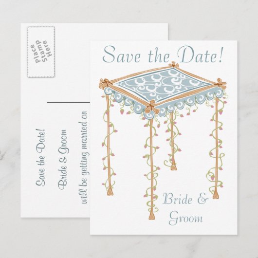 KRW Custom Joodse bruiloft luifel Save the Date Aankondigingskaart (Voorkant / Achterkant)