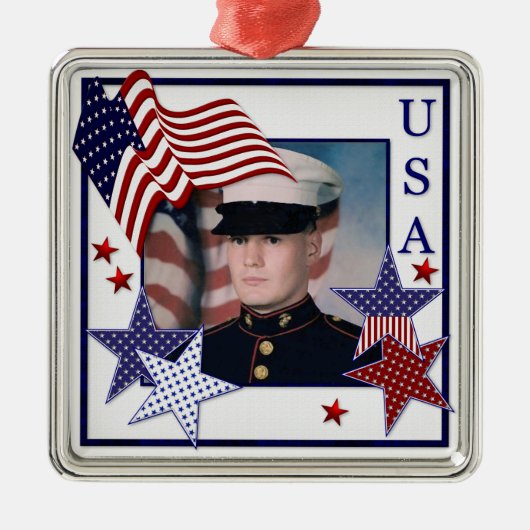 KRW Custom Photo Patriotic USA Flag Ornament (Voorkant)