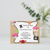 KRW Custom Pink Pirate Birthday Party Kaart (Staand voorkant)