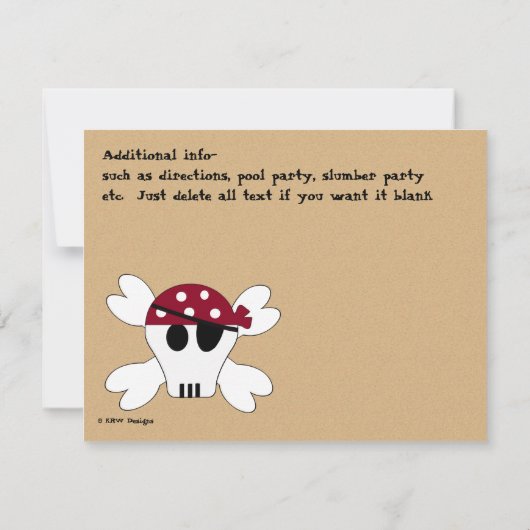 KRW Custom Pink Pirate Birthday Party Kaart (Achterkant)