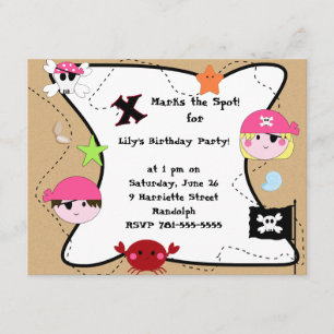 KRW Custom Pink Pirate Birthday Party Kaart