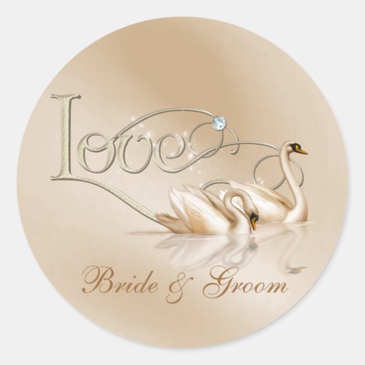 KRW Custom Sierlijke Zwanen Liefde Trouwzegels Ronde Sticker (Voorkant)