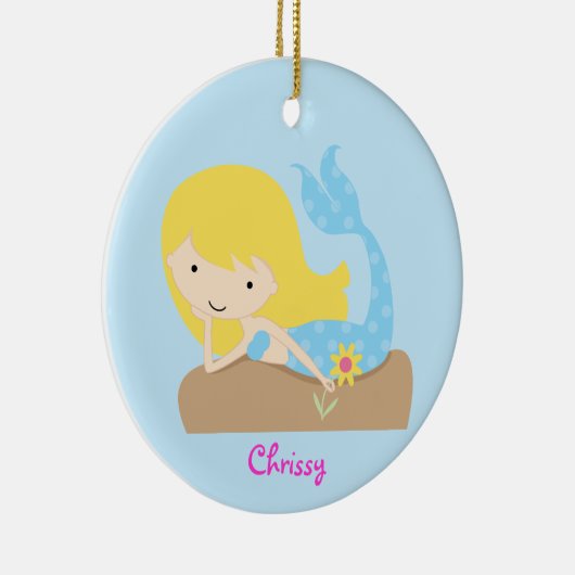 KRW Cute Blue Mermaid Custom Ornament (Rechts)