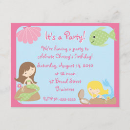 KRW Cute Mermaid Birthday Party Kaart