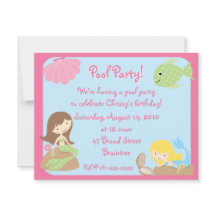 KRW Cute Mermaid Pool Party-uitnodigingen