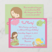 KRW Cute Mermaid Pool Party-uitnodigingen Kaart (Voorkant / Achterkant)