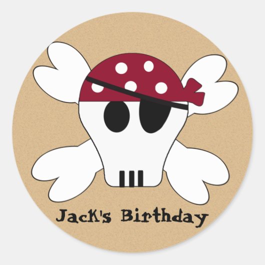 KRW Cute Pirate Skull en Crossbone Birthday Ronde Sticker (Voorkant)