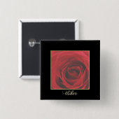 KRW Elegant Red Rose Usher Pin Vierkante Button 5,1 Cm (Voorkant /achterkant)