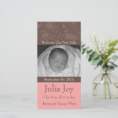 KRW Elegante Roze Aangepaste Foto Geboorteaankondi Aankondiging (Staand voorkant)