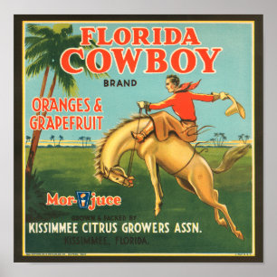KRW  Florida Cowboy Citrus Fruit Label Poster