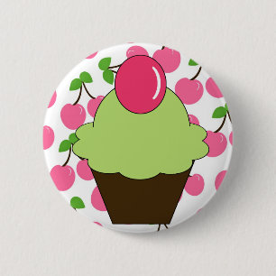 KRW Fun Green Cupcake met Cherries Ronde Button 5,7 Cm