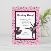 KRW Girls Ballet Roos Birthday Party Invitation Kaart (Staand voorkant)