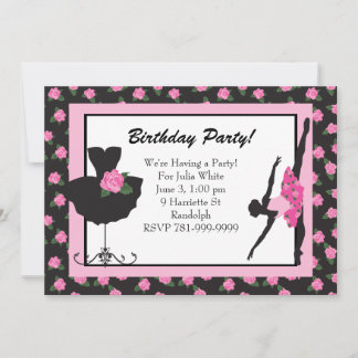 KRW Girls Ballet Roos Birthday Party Invitation Kaart