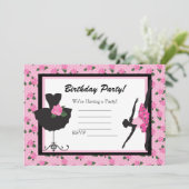 KRW Girls Ballet Roos Blank Birthday Uitnodiging (Staand voorkant)
