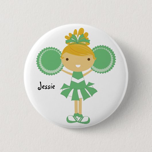 KRW Green Cheerleader Birthday Party Name Button (Voorkant)